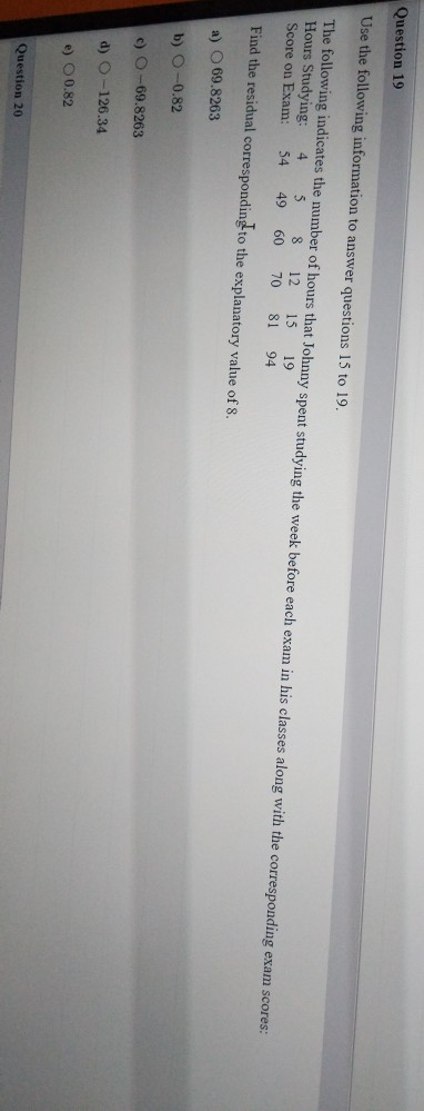 Solved Question 19 Use the following information to answer | Chegg.com
