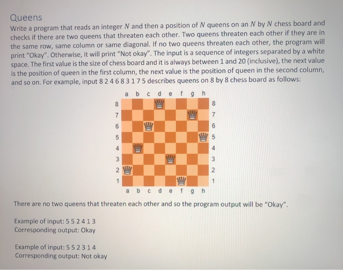 Solved Queens Write a program that reads an integer N and | Chegg.com