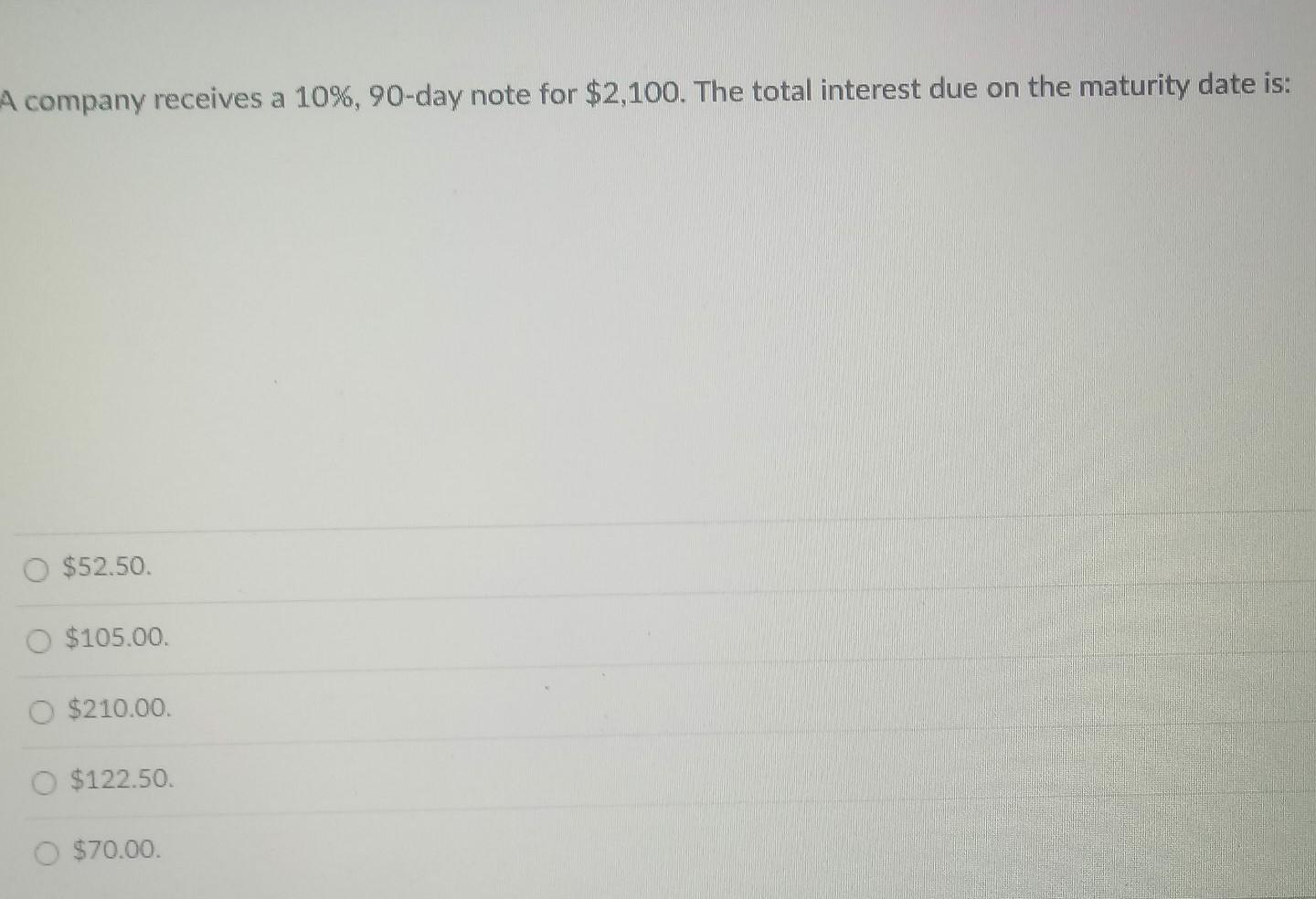 Solved A company receives a 10%, 90-day note for $2,100. The | Chegg.com