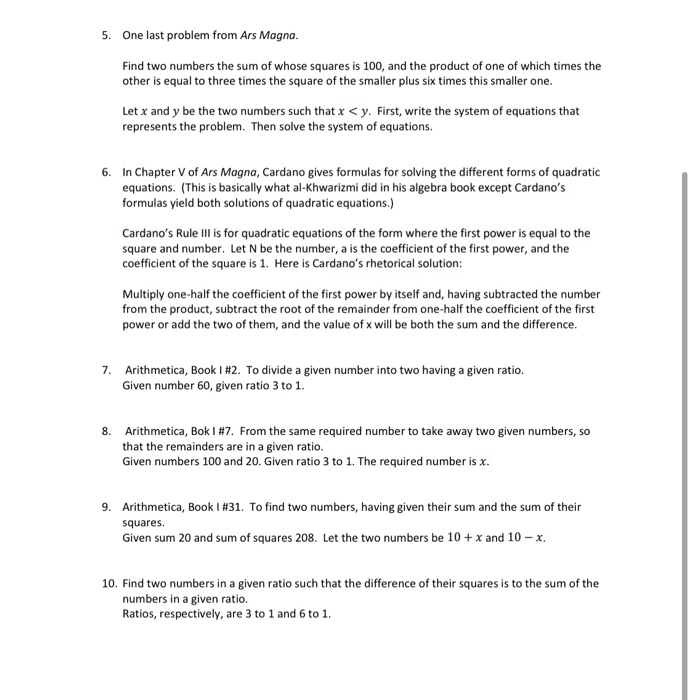 Solved 5 One Last Problem From Ars Magna Find Two Numbers Chegg