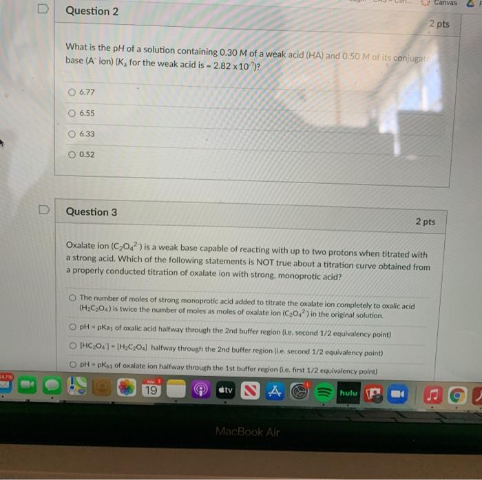 Solved Canvas Question 2 2 pts What is the pH of a solution | Chegg.com