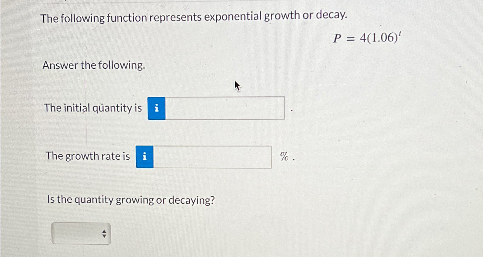Solved The following function represents exponential growth | Chegg.com