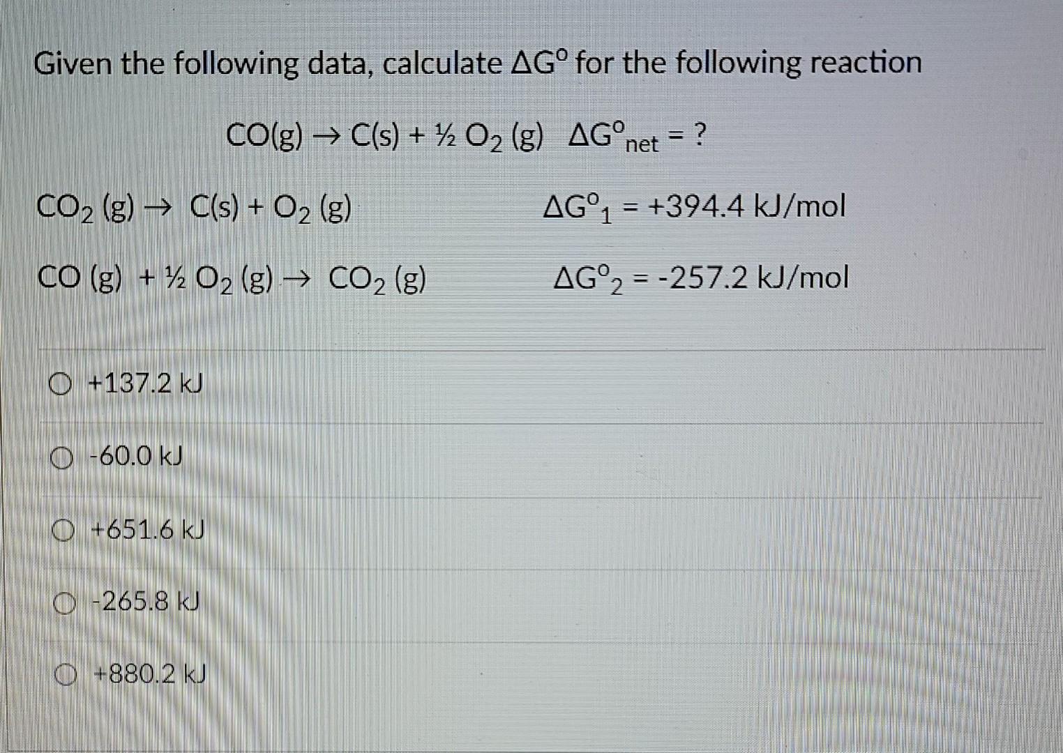 Solved Given The Following Data, Calculate AGº For The | Chegg.com