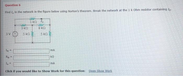 Solved Question 6 Find 1, in the network in the figure below | Chegg.com