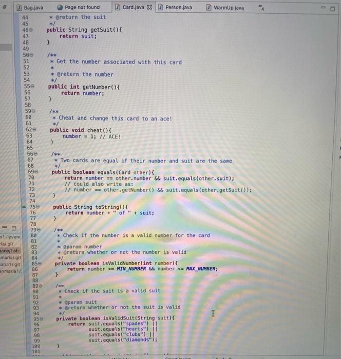 Solved 3 Bag.java Page not found Card.java X Person.java | Chegg.com