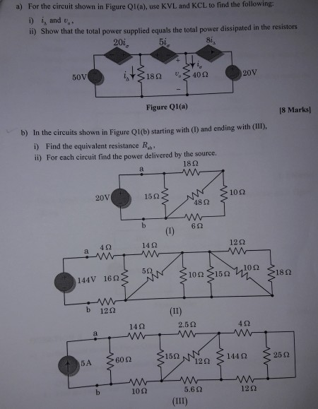 Solved a) For the circuit shown in Figure Q1(a), use KVL and | Chegg.com