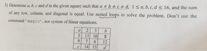 Solved 3) Determine a, b, c and d in the given square such | Chegg.com
