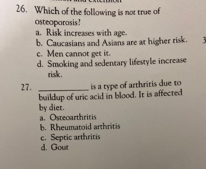 Which Of The Following Statements Is Are True About Osteoporosis Solved 3 26. Which of the following is not true of | Chegg.com