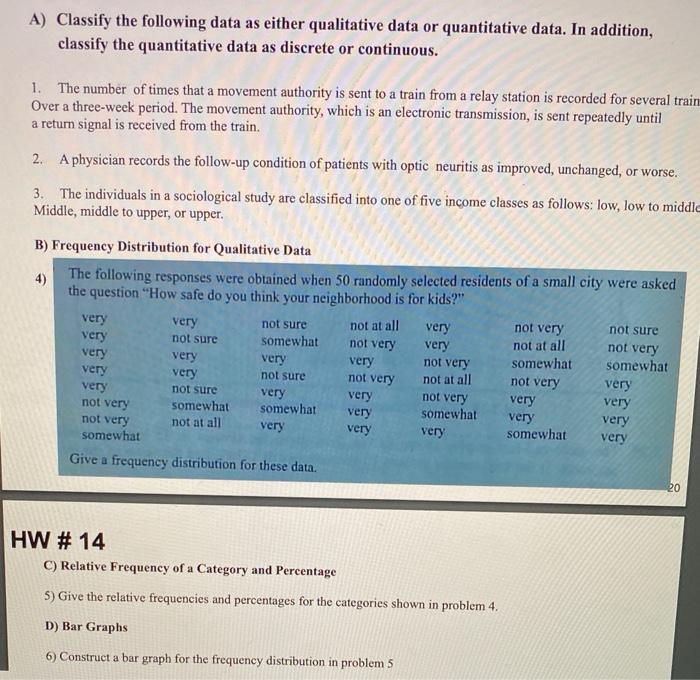 Solved A) Classify the following data as either qualitative 
