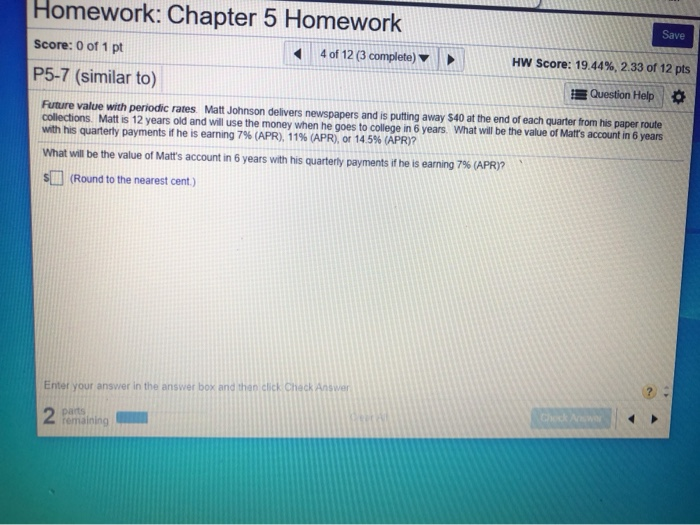 Solved Homework: Chapter 5 Homework Save 4 Of 12 (3 | Chegg.com