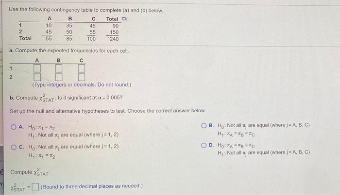 Solved Use The Following Contingency Table To Complete (a) | Chegg.com