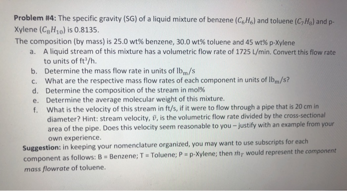 Solved Problem #4: The specific gravity (SG) of a liquid | Chegg.com