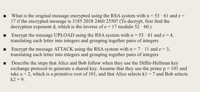 Solved What is the original message encrypted using the RSA | Chegg.com