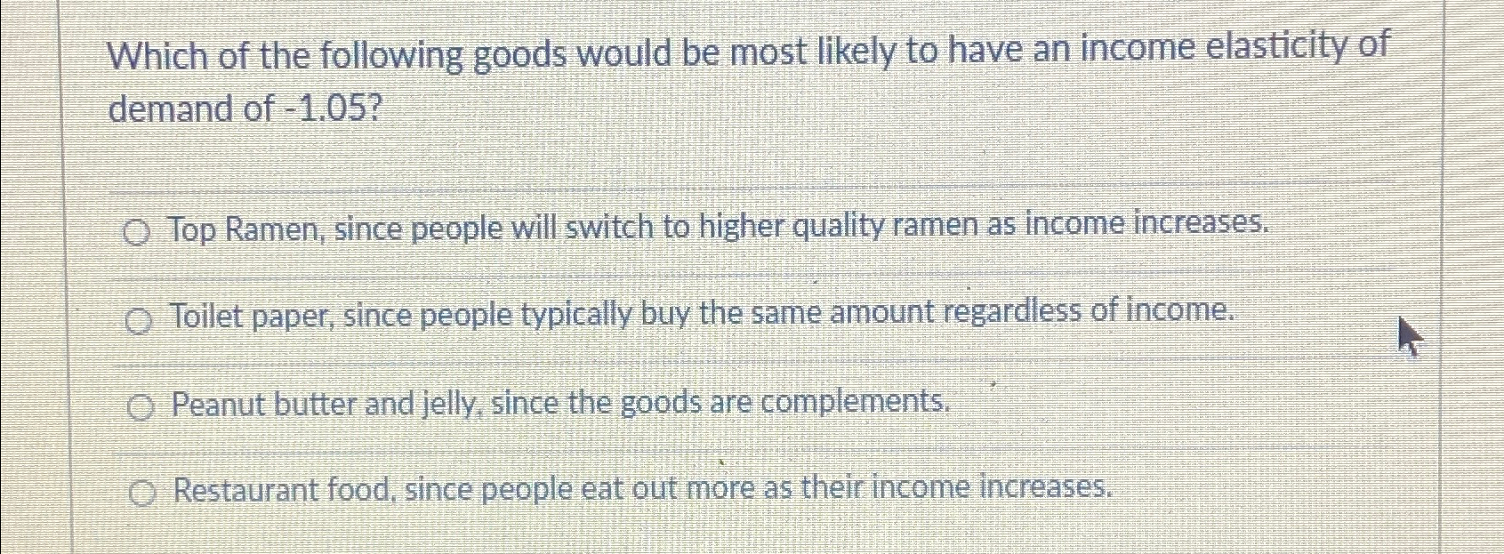 Solved Which of the following goods would be most likely to | Chegg.com
