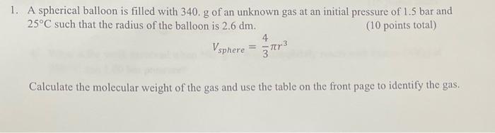 Solved A Spherical Balloon Is Filled With 340.g Of An | Chegg.com