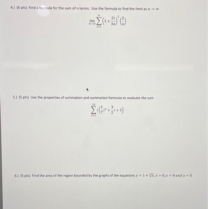 Solved 4.) (6 pts) Find a formula for the sum of n terms. | Chegg.com