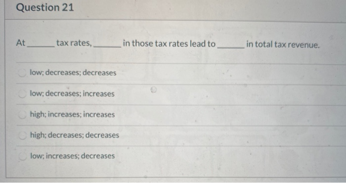 solved 32. a decrease in personal income taxes will... Solved Question 21 At tax rates, in those tax rates lead to | Chegg.com