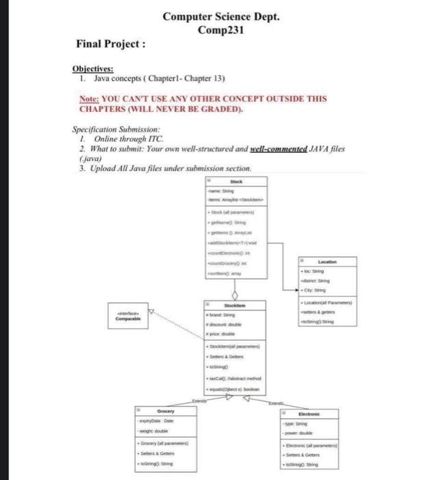 Solved Computer Science Dept. Comp231 Final Project: | Chegg.com