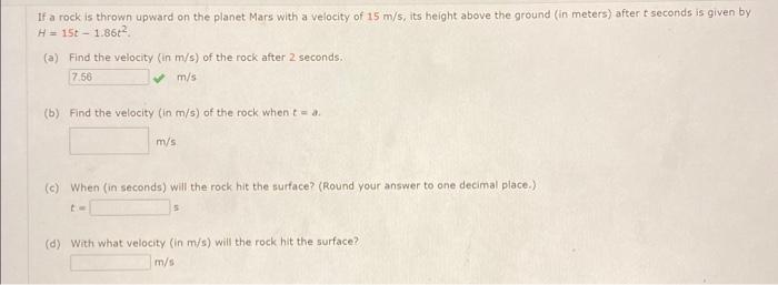 Solved If a rock is thrown upward on the planet Mars with a | Chegg.com