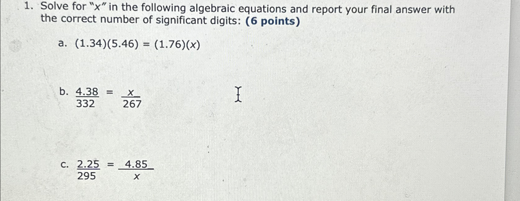 Solved Solve for " x " ﻿in the following algebraic equations | Chegg.com