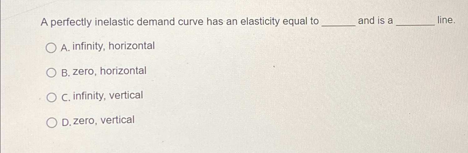 Solved A perfectly inelastic demand curve has an elasticity | Chegg.com