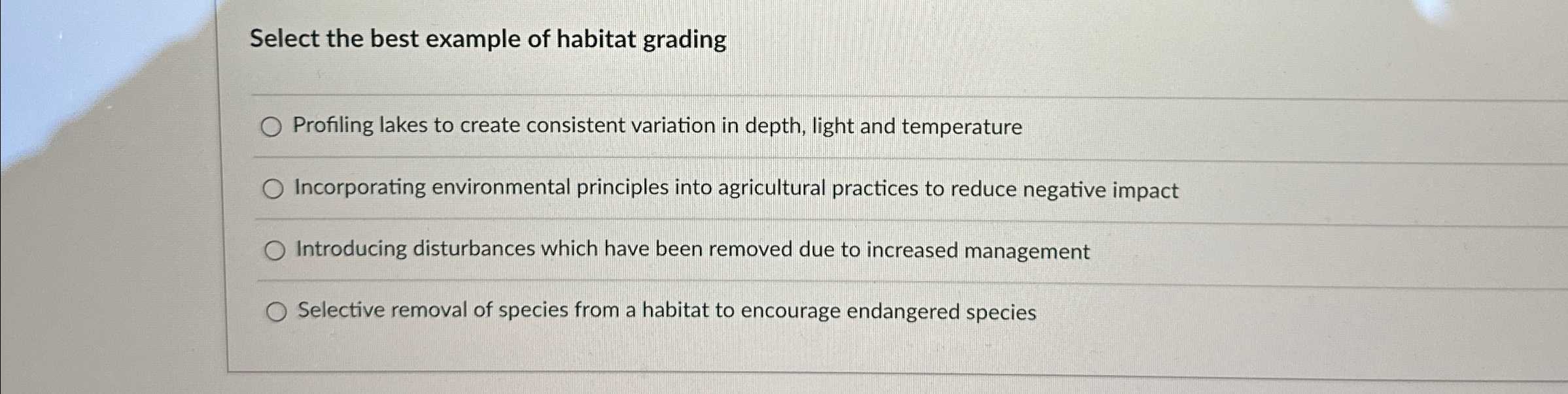 Solved Select the best example of habitat gradingProfiling | Chegg.com