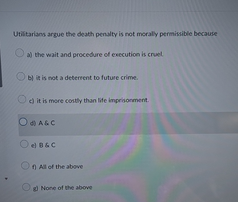 Solved Utilitarians argue the death penalty is not morally | Chegg.com