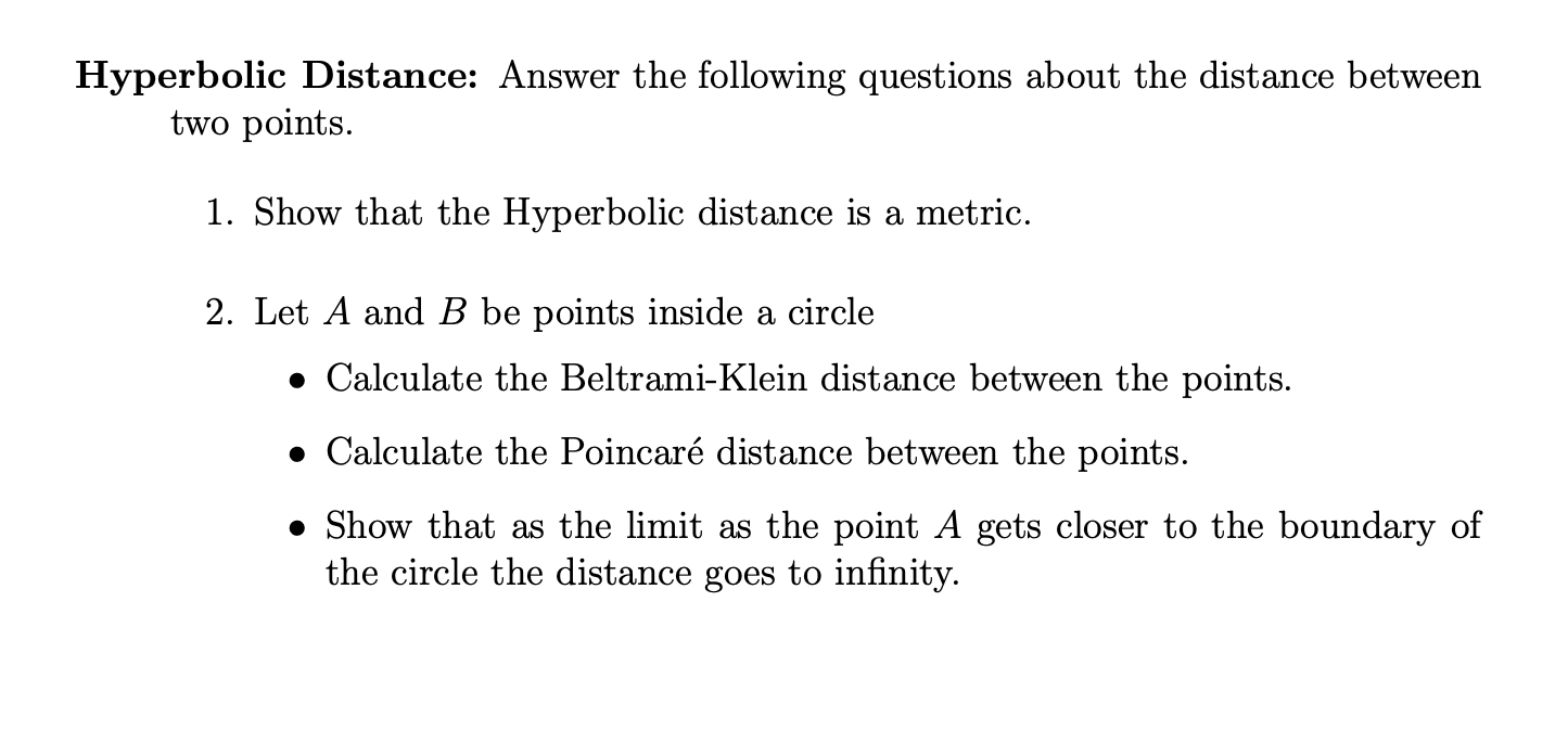 Solved Hyperbolic Distance: Answer the following questions | Chegg.com