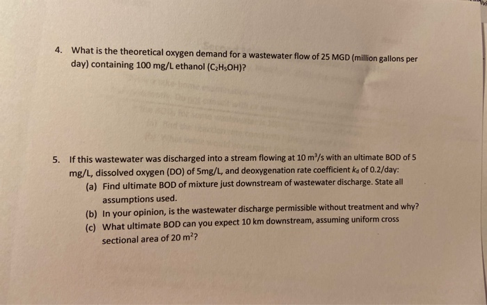 Solved 4. What is the theoretical oxygen demand for a | Chegg.com