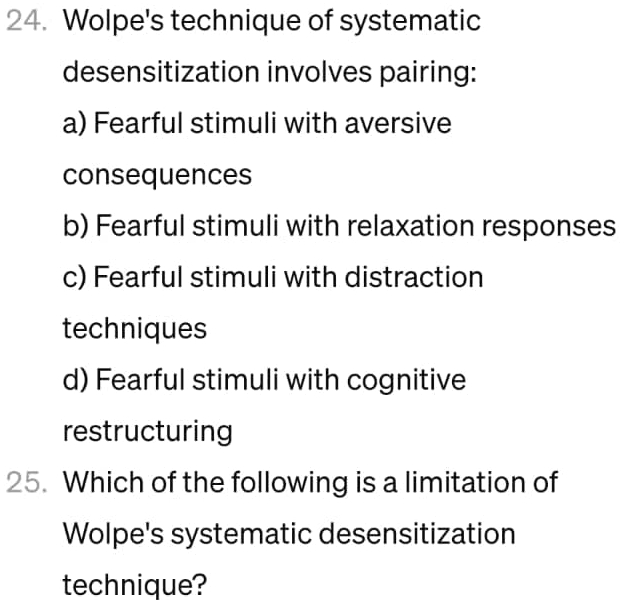 Wolpe s technique of systematic desensitization chegg