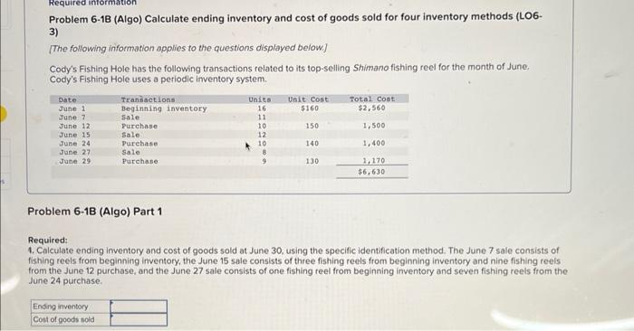 Solved Problem 6-1B (Algo) Calculate Ending Inventory And | Chegg.com