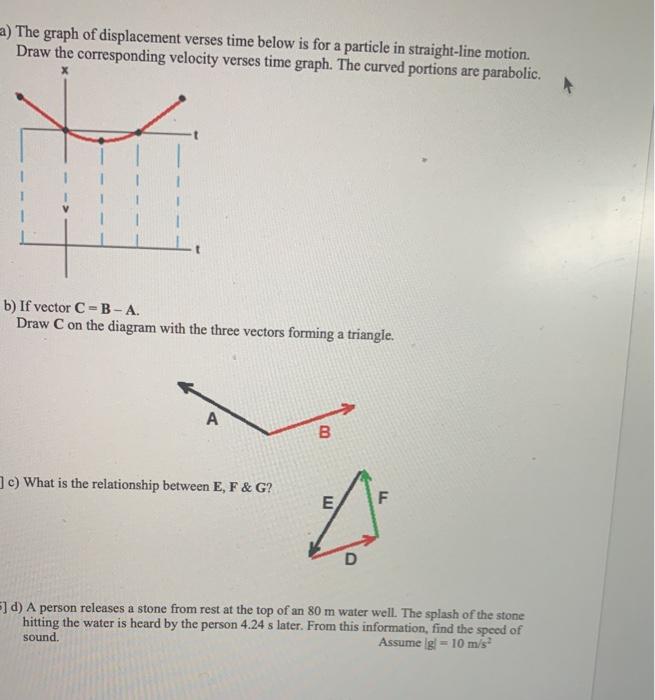 Solved a) The graph of displacement verses time below is for | Chegg.com