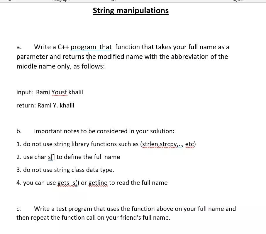Solved String manipulations a. Write a C++ program that | Chegg.com