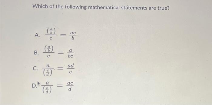 Solved Which of the following mathematical statements are | Chegg.com