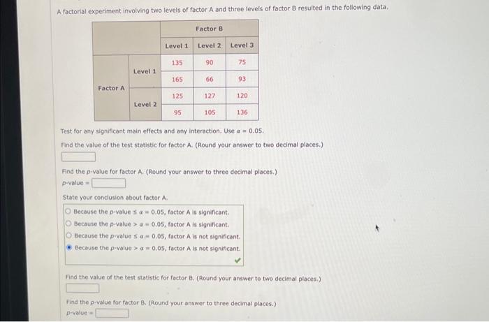 Solved A factorial experiment involving two levels of factor | Chegg.com