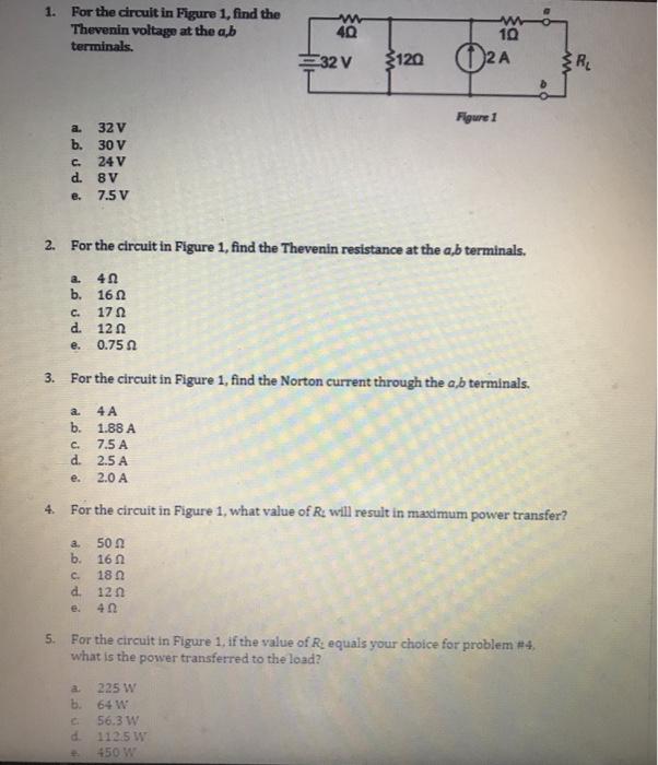 Solved 1. For the circuit in Figure 1, find the Thevenin | Chegg.com