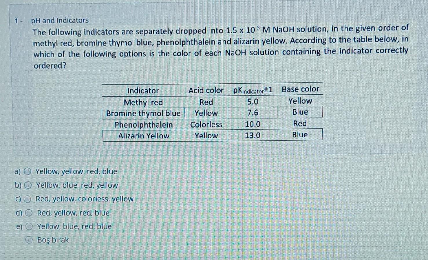 Solved PH And Indicators The Following Indicators Are | Chegg.com