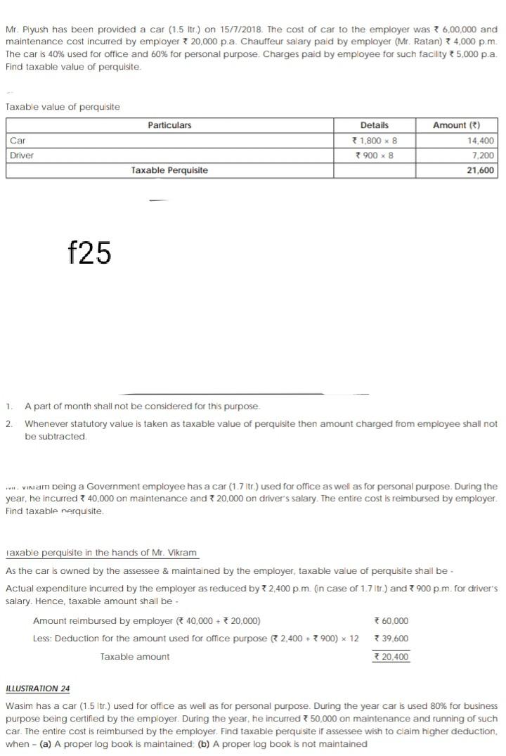 Solved Mr Piyush Has Been Provided A Car 1 5 Ltr On Chegg