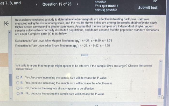 Solved Researchers Conducted A Study To Determine Whether | Chegg.com