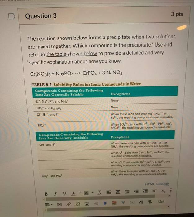 Solved Question 3 3 pts The reaction shown below forms a | Chegg.com