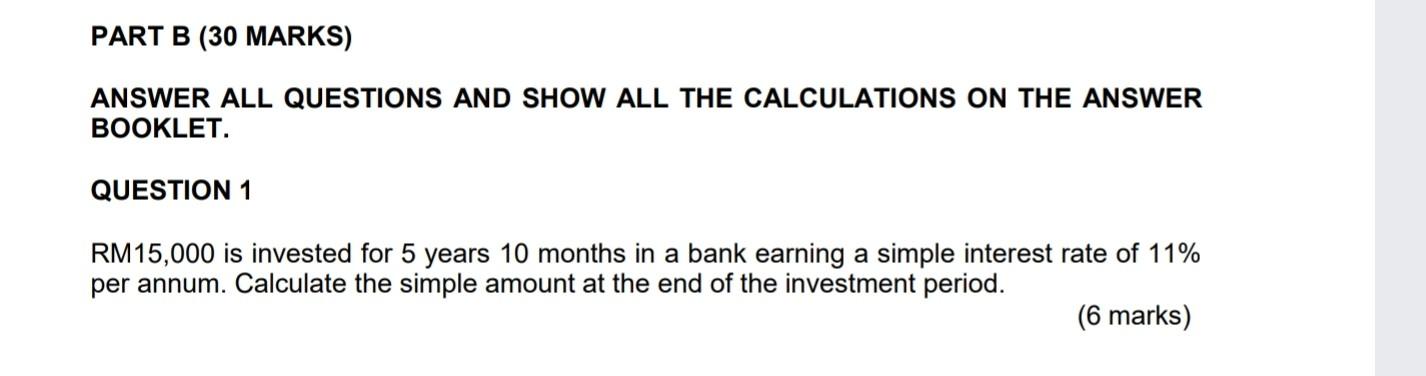 Solved PART B (30 MARKS) ANSWER ALL QUESTIONS AND SHOW ALL | Chegg.com