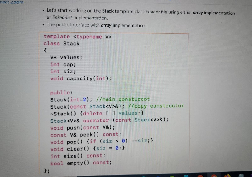 Solved nect Zoom Let's start working on the Stack template | Chegg.com