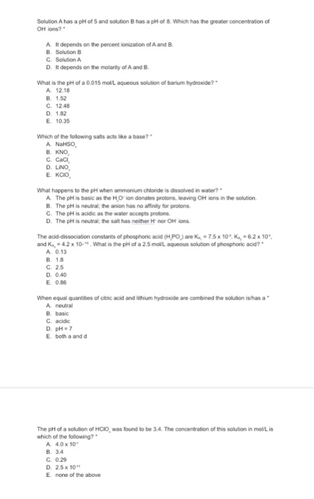 Solved Solution A Has A PH Of 5 And Solution B Has A PH Of | Chegg.com