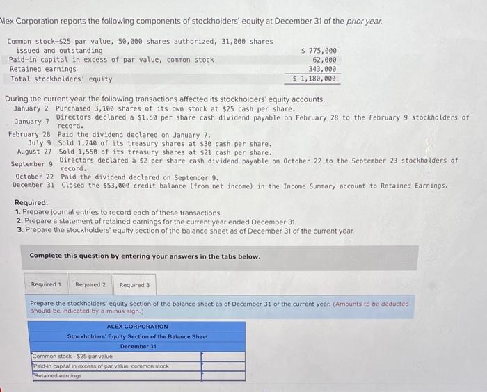 Solved Alex Corporation reports the following components of | Chegg.com
