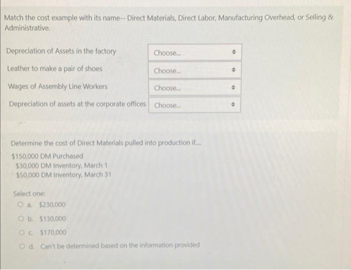 Solved Match the cost example with its name-- Direct | Chegg.com