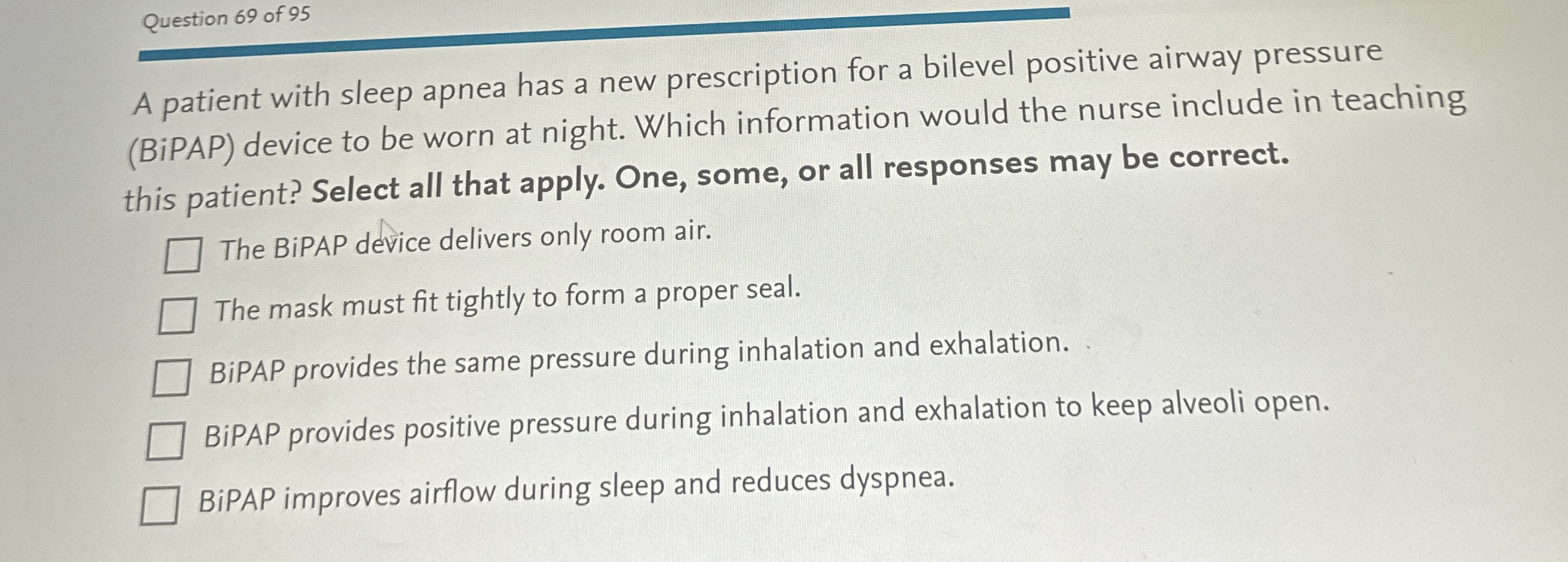 Question 69 ﻿of 95A patient with sleep apnea has a | Chegg.com