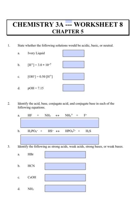 Solved CHEMISTRY 3A -- WORKSHEET 8 CHAPTER 5 1. State | Chegg.com