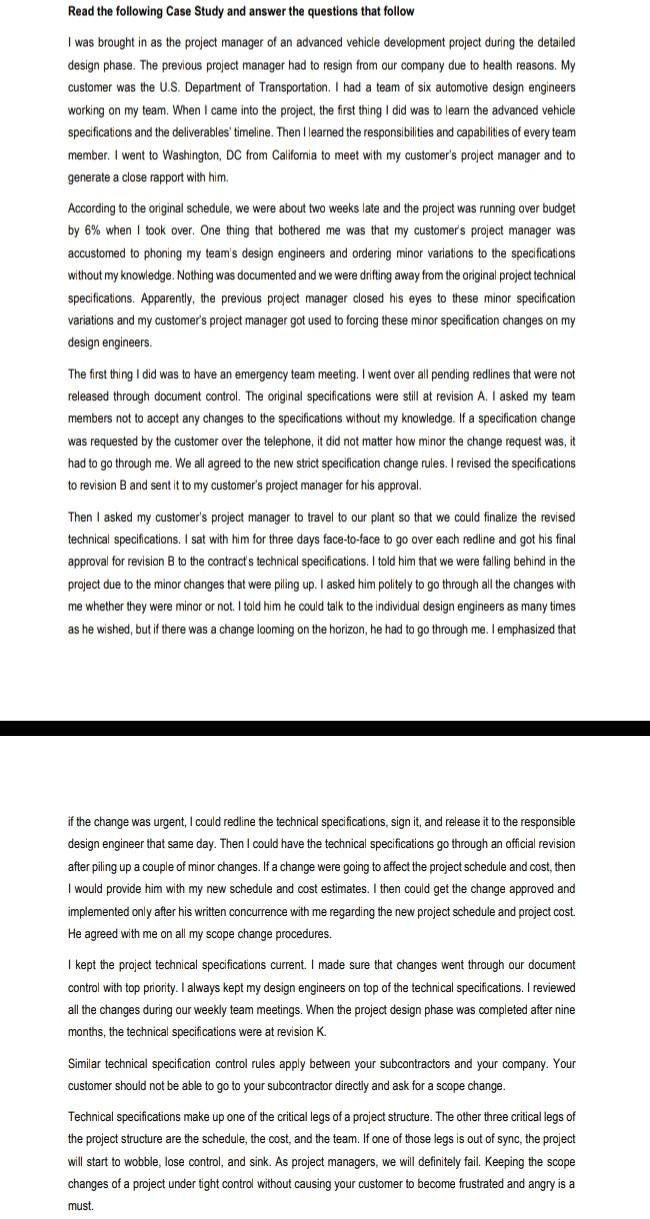 Solved Read the following Case Study and answer the | Chegg.com