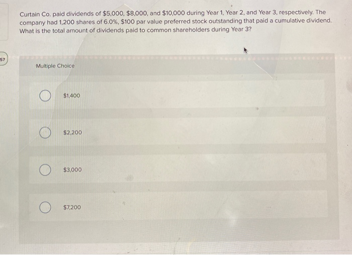 Solved Curtain Co. paid dividends of 5,000, 8,000, and