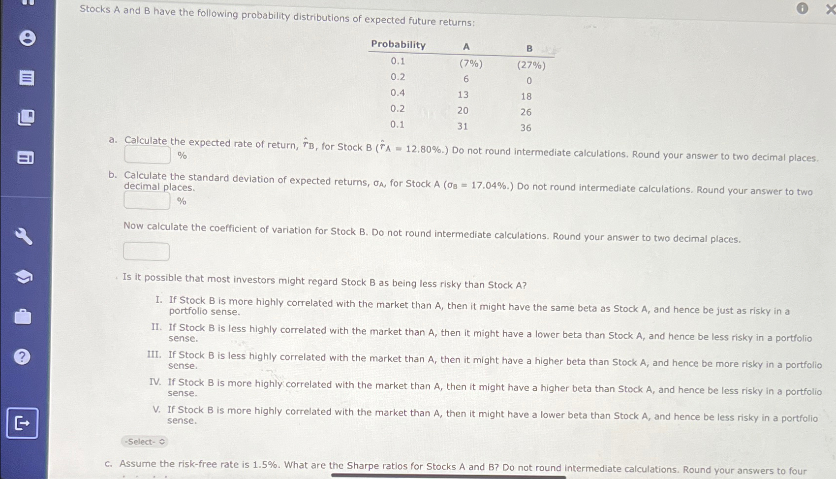 Solved Stocks A And B Have The Following Probability | Chegg.com